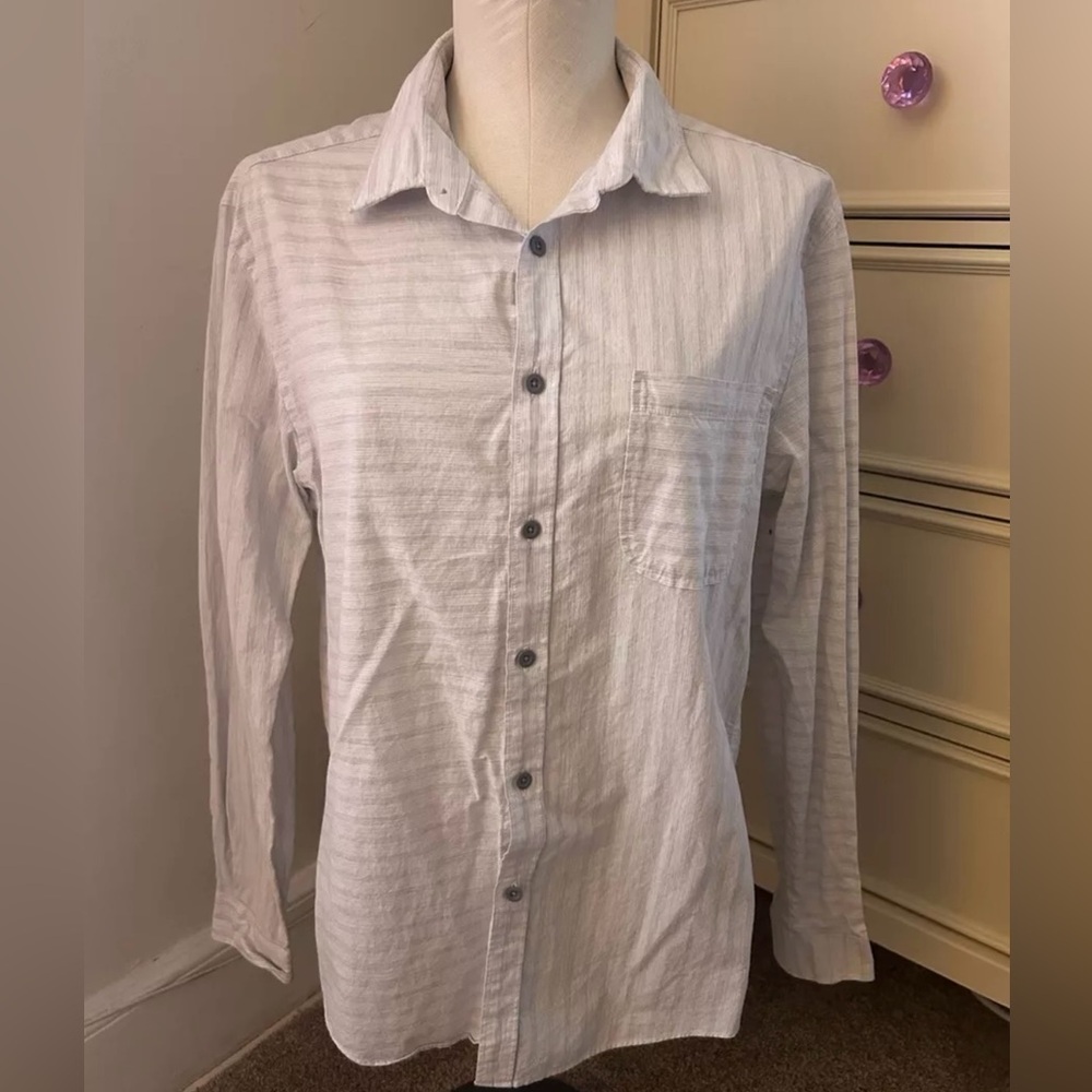 Joseph Abboud Men's Long Sleeve White/Grey Striped Collared Shirt Medium